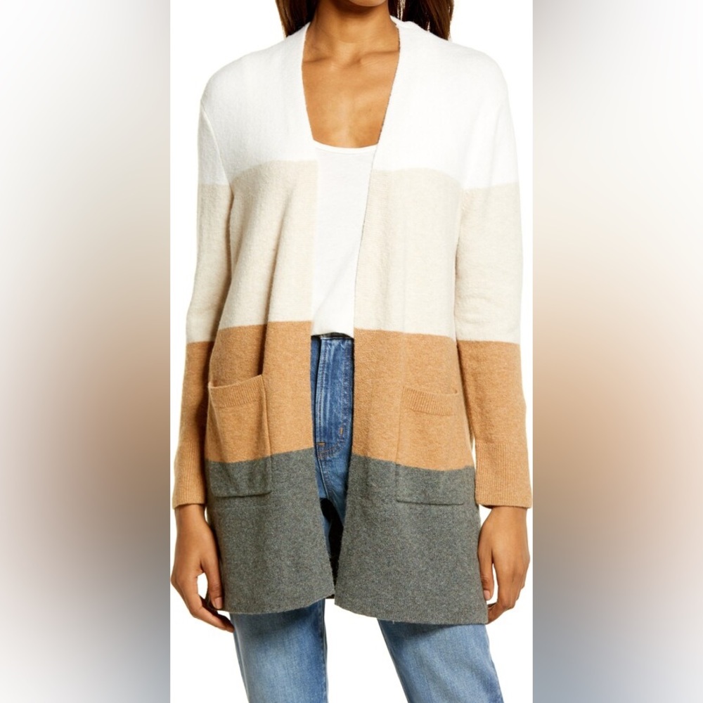 Madewell Kent Colorblock Color Block Open Front Cardigan